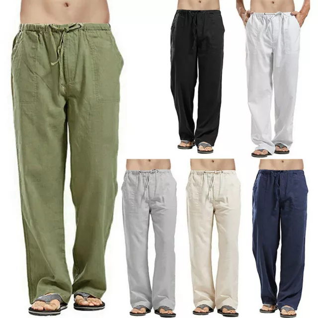 MENS BAGGY PANTS Cotton Linen Elasticated Comfy Lounge Yoga