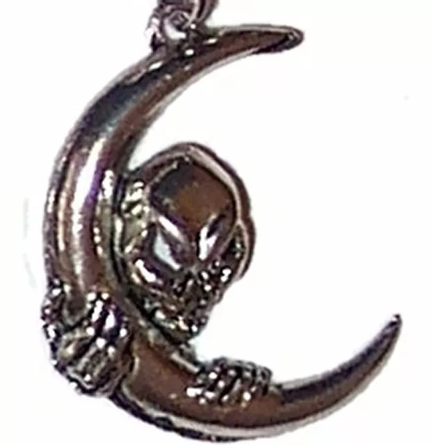 Gothic SKULL on CRESCENT MOON Pendant by Cosmic Pewter of England