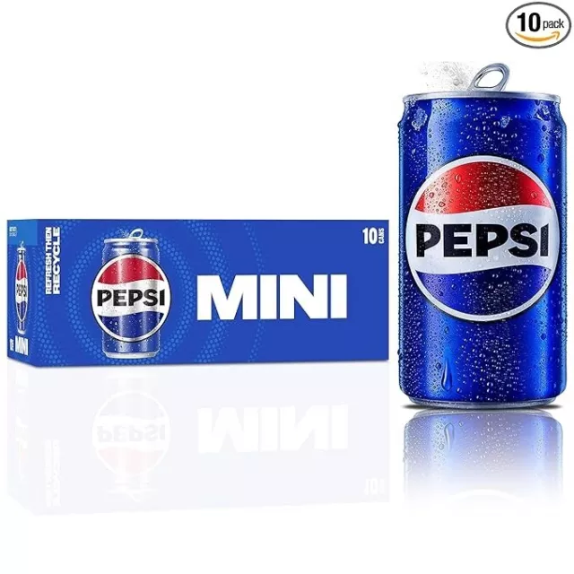 Pepsi Soda, Mini Cans, 7.5 Ounce, 10 Pack; Brand New, Fresh , Fast Free Shipping