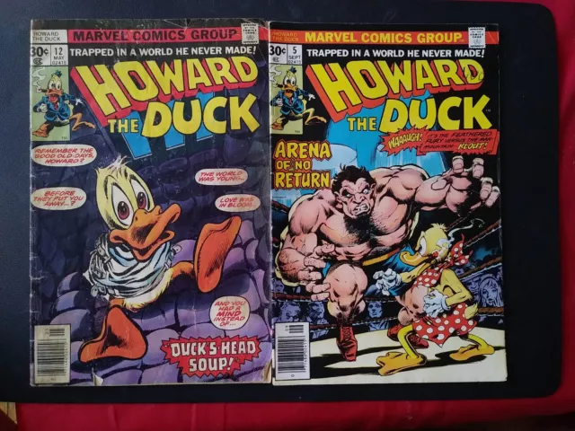 Howard the Duck #12, 5 (1976-77) reader copies, 1st Kiss cameo  (2 book lot)