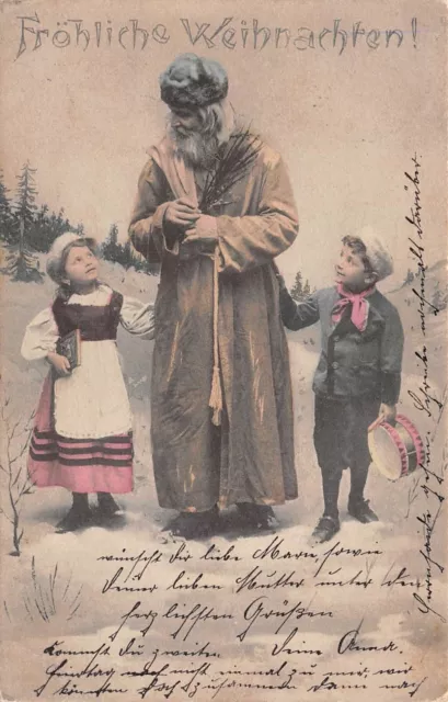 Weihnachtsmann mit Kindern Fröhliche Weihnachten AK 1906 Hartmannsdorf