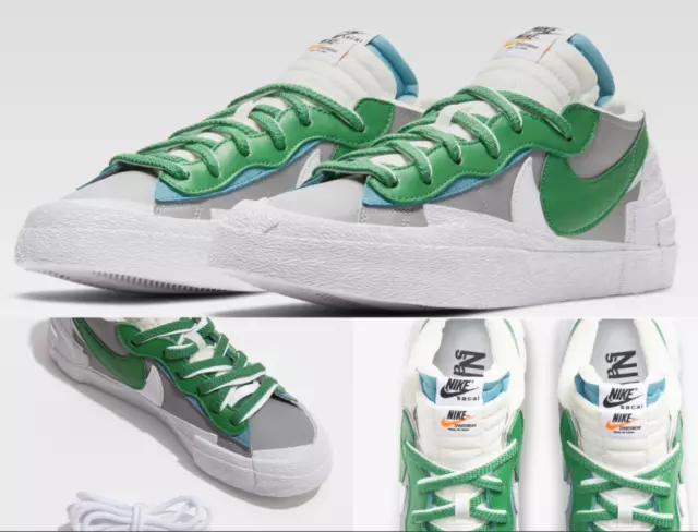 Nike Sacai Blazer Bajo Zapatillas Trainers Zapatos Verde Raffle Material 42,5