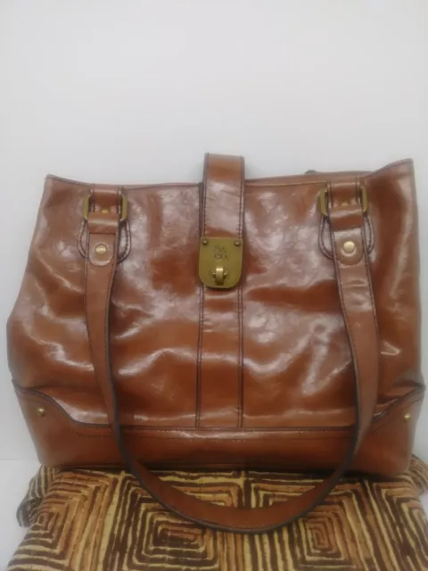 STYLE & CO TWISTLOCK Caramel/Brown Faux Leather Shoulder Bag Purse. Classic Vtg.