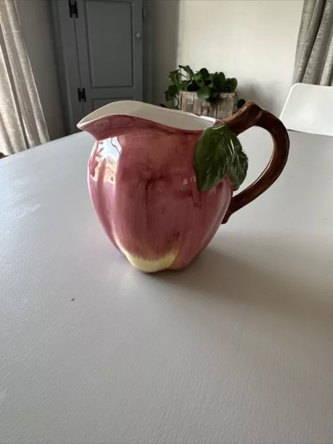 Apple Ceramic Pitcher Hand Painted Jug Fruit Country Farmhouse 6" Tall