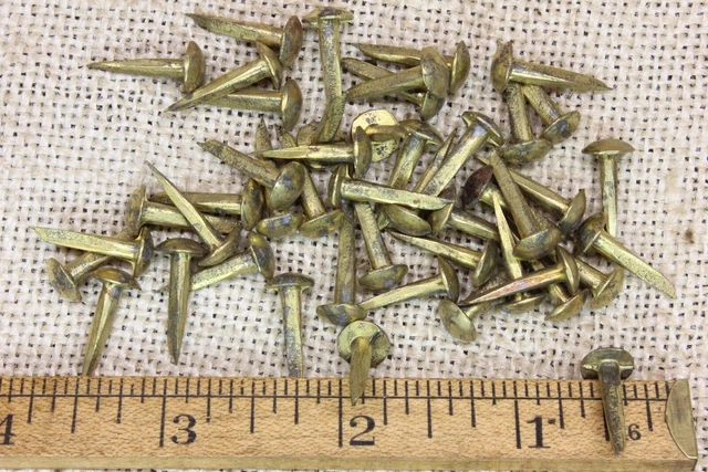 Old Brass Furniture Nails 5/16” Domed Round Head 50 Trunk Tacks Vintage 5/8”