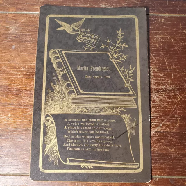 1894 Victorian Mourning Memorial Cabinet Card for Martin Prendergast