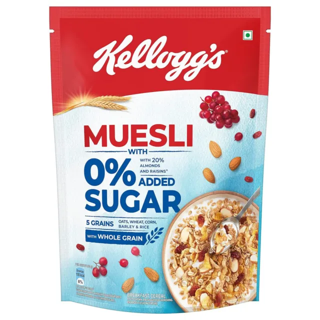Kellogg's Muesli 0% Added Sugar  20% Almonds & Raisins Vitamins B1, B2, B3, 500g