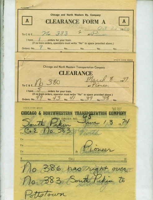 Chicago & Northwestern Ry. Train Orders (18) Pioneer (Peoria) Illinois 1966-1977