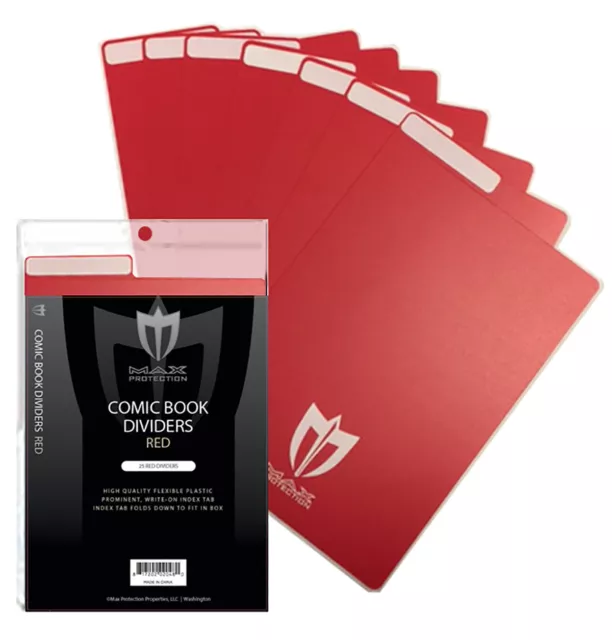 50 Max Pro Red Plastic Comic Book Dividers with Folding Write On Tab