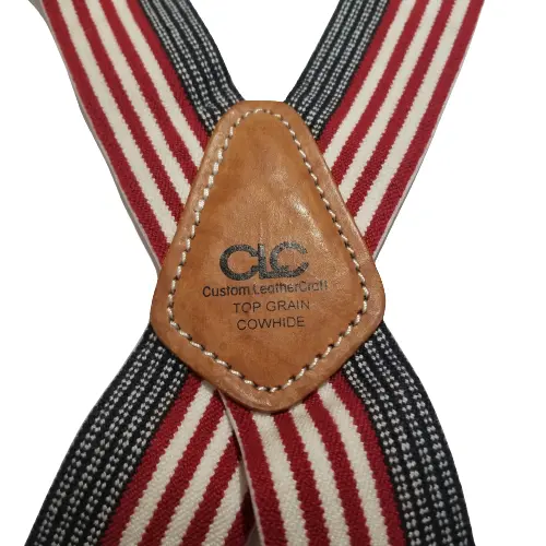 Mens Suspenders Casual Work Construction Leather & Nylon CLC Red White Blue