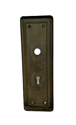 Antique Iron Art Deco Door Knob Back Plate Brass Finish 7.75 X 2.5” 3