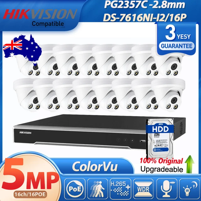 Hikvision Compatible 16CH 16POE NVR 5MP Mic IP Security Camera System Home Lot