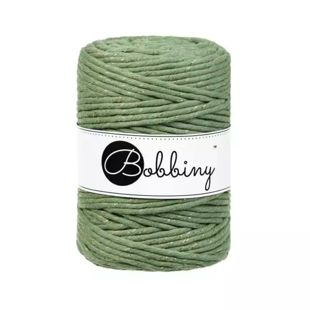 Hilo de macramé Bobbiny 5mm hilado dorado eucalipto verde 100m