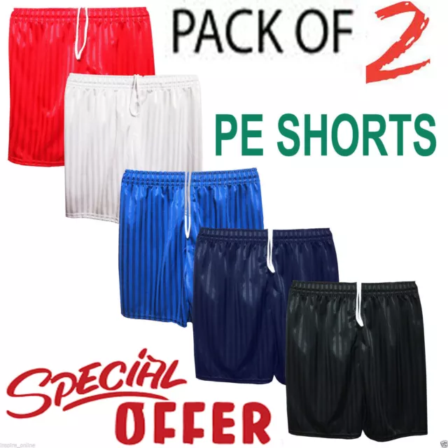 Pack Of 2 Unisex Boys Girls Kids School Shadow Stripe Sports School Pe Shorts