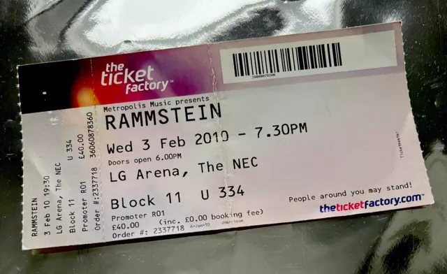 RAMMSTEIN TICKET Liebe Ist Für Alle Da Tour Birmingham NEC Arena 2010