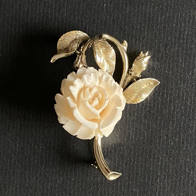Broche Vintage Signée Lisner Motif Feuille/fleur - Argenté Texturé, Occasion