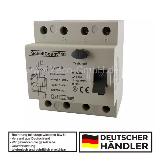 FI Fehlerstromschutzschalter RCD Typ B 40A 63A Wallbox E-Auto Allstromsensitiv