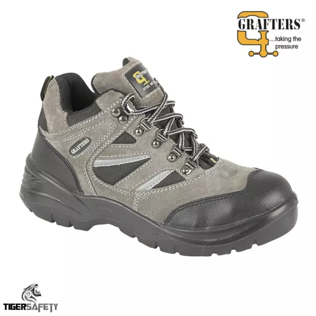 Grafters M685F S1P SRC Grey Steel Composite Toe Cap Hiker Style Safety Boots PPE