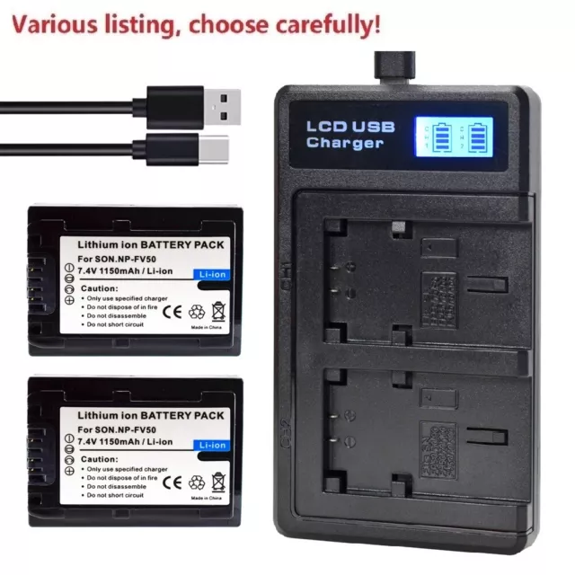 Battery or Charger for Sony NP-FV50 DCR-SR58 DCR-SR68 DCR-SR73 DCR-SX83 DCR-SX85