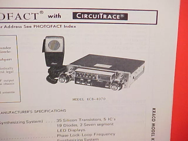 1977 Kraco Cb/Am-Fm/Fm Stereo Radio Service Shop Manual Model Kcb-4070