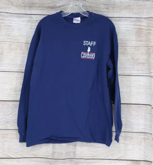 Hanes Beefy Crew Neck Long Sleeve Shirt STAFF Size Large Navy Blue