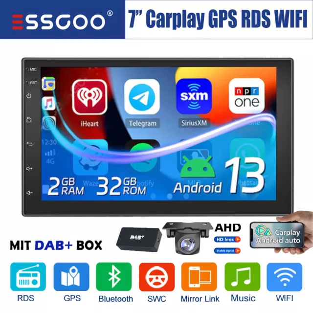 DAB+ Android 13 Autoradio Bluetooth 2 DIN Carplay 32G 7 Zoll GPS NAVI RDS Kamera