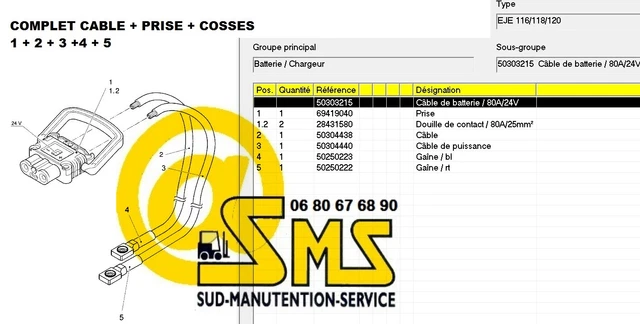 CABLE DE BATTERIE cablé avec CONNECTEUR PRISE FEM 80 Amp FEMELLE + CABLE + COSSE