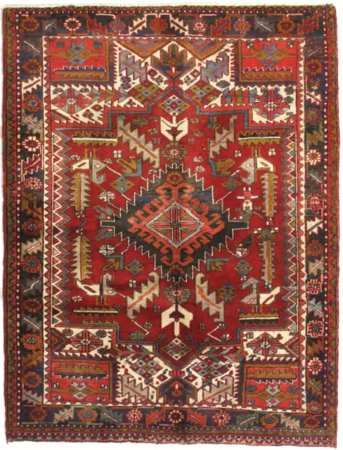 Hand Knotted Red Blue Tribal Heriz Wool Oriental Area Rug Carpet 4'9" x 6'3"