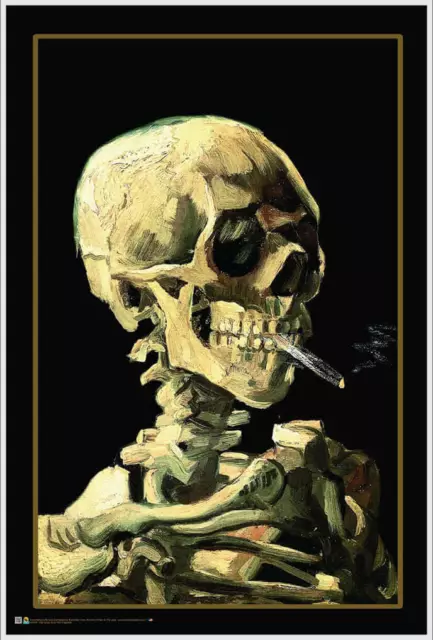 Vincent Van Gogh Skeleton Skull with Burning Cigarette Laminated Poster 24x36