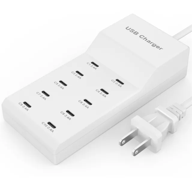 New 10 Ports Multi USB C Charger Type-C Fast Charging Station Adapter For iPhone