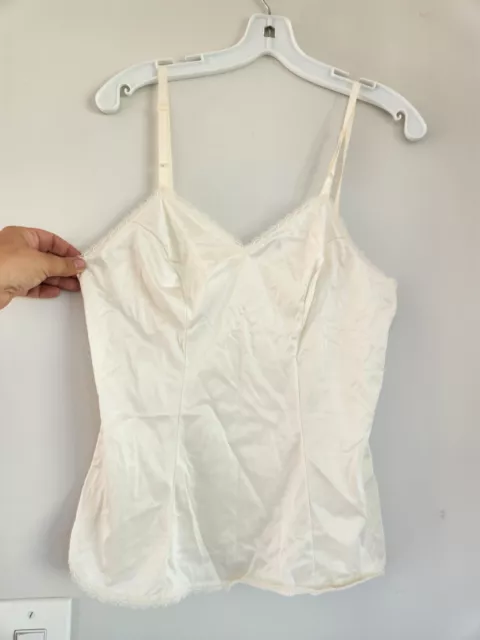 Vtg VANITY FAIR 38 L White CAMI Slip Top Silky Camisole LACE FRONT