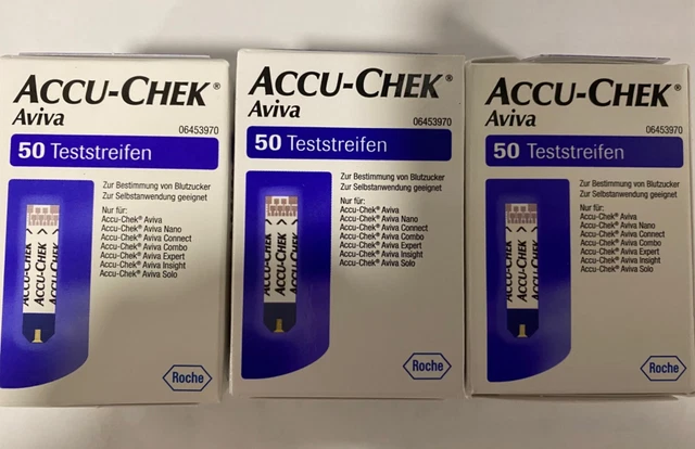 3 x 50 tiras reactivas Accu-Chek Aviva (=150 unidades), MHD 01/24 ¡EMBALAJE ORIGINAL! ¡NUEVO!