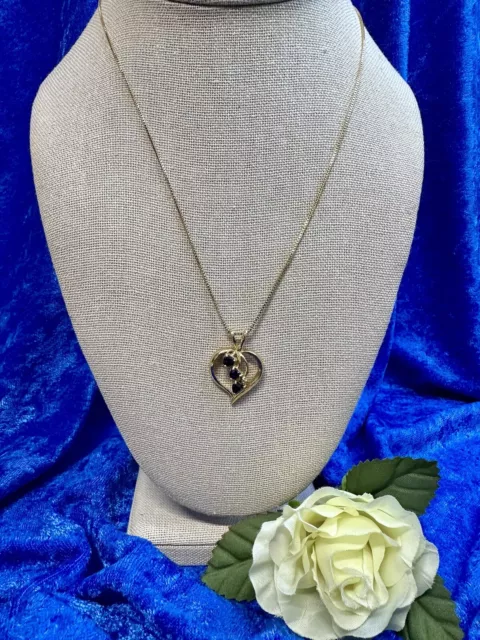 Gold Electro Over 925 Silver Heart Pendant & Chain With Blue Spinels & Diamond