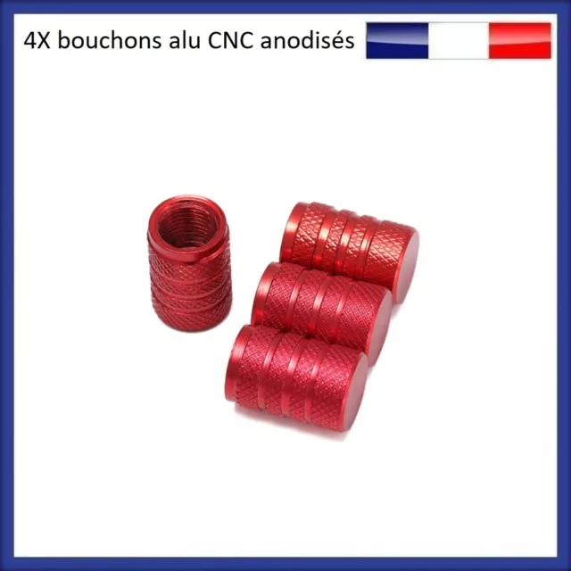 4X bouchons de valves pneus aluminium rouge (capuchons alu CNC roue jantes)