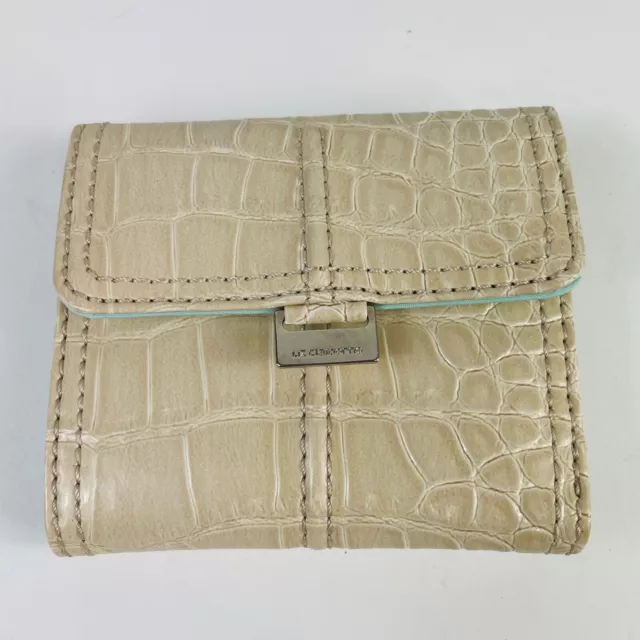 Liz Claiborne Trifold Wallet Embossed Crocodile Skin Cream White Ivory