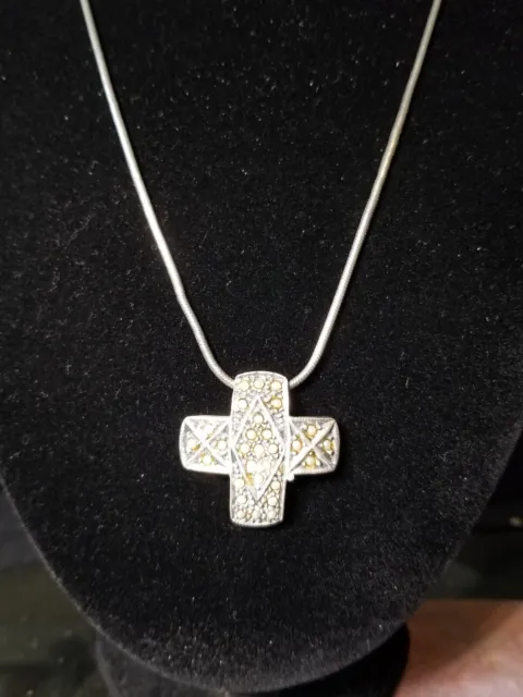 Nice Chunky Sterling Silver 925 Seed Pearl Cross Pendant on Chain Necklace