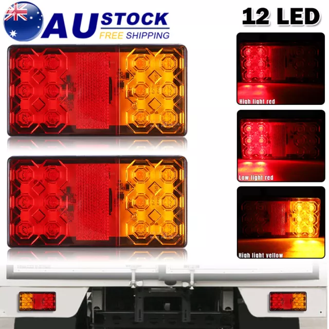 2x Square LED Tail Lights 12 LED Stop Indicator Reverse Truck Trailer Ute Light