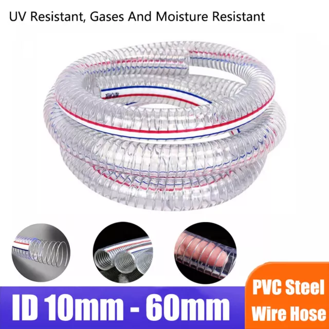 Heavy Duty Braided Wire Reinforced Clear Flexible PVC Hose Pipe - Water Air Fuel
