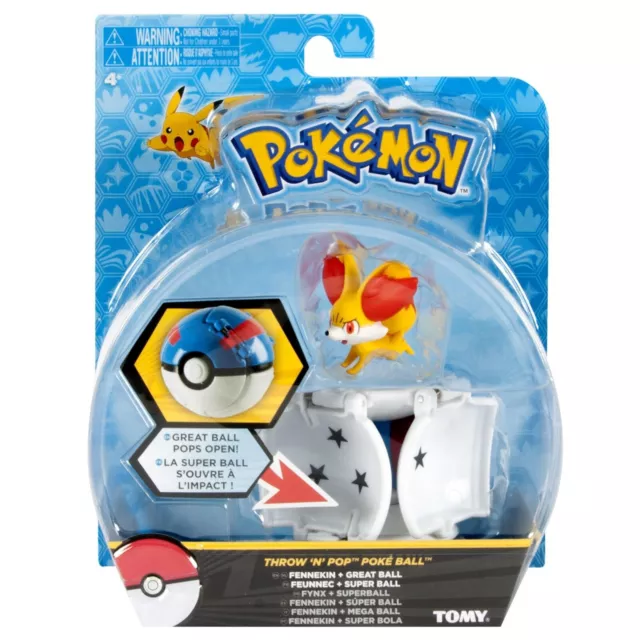 Pokemon Tomy Throw 'N' Pop Poke Ball Pokeball Fennekin Figure Great Super Ball