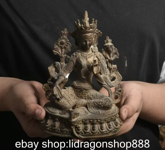 7 "ancienne statue bouddhiste chinoise de Bouddha déesse Mahayana en bronze vert