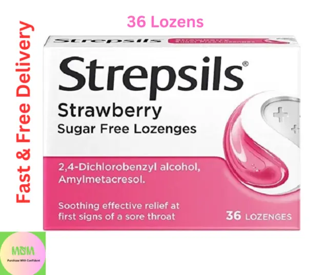 Strepsils Strawberry Sugar-Free Lozenges - Pack of 36