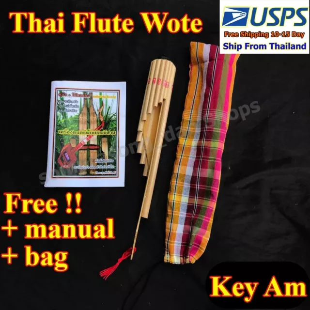 D4 Flute Wote Bamboo Laos Handmade Isan Musical Instrument Thai Wot Panpipe