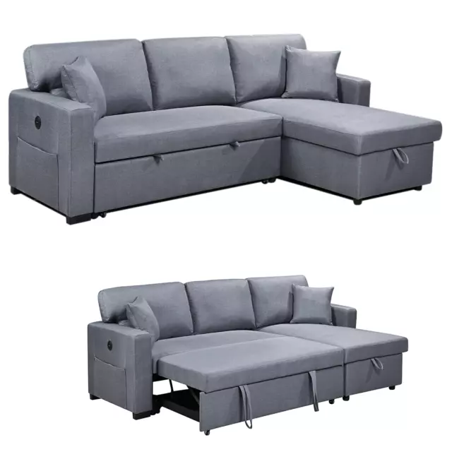 Foret 3 Seater Sofa Bed Modular Corner USB Pullout Lounge Storage Chaise Fabric