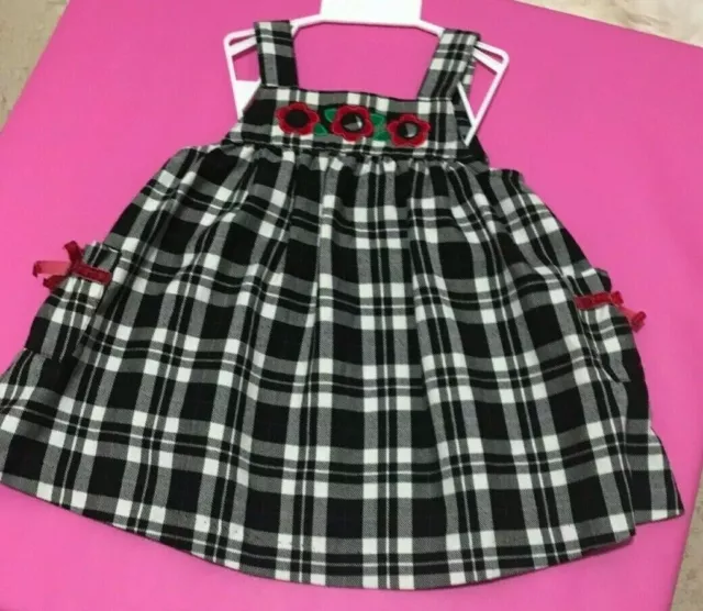 SAMANTHA SAYS-Baby Girl Adorable Plaid Jumper Dress w/ Flower & Side Pockets-18M