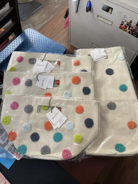 Pehr Tidy Up Canvas Pint Bags (3) & Hamper In Pom Pom