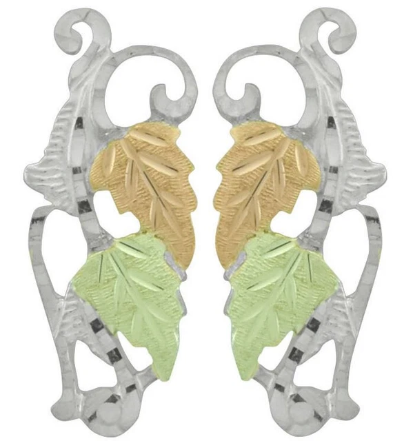 10k black hills gold two leaf post earrings