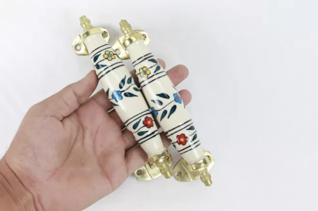 Ceramic Door Handle Hand Painted Floral Kitchen New Wardrobe 7 Inch Handle Set
