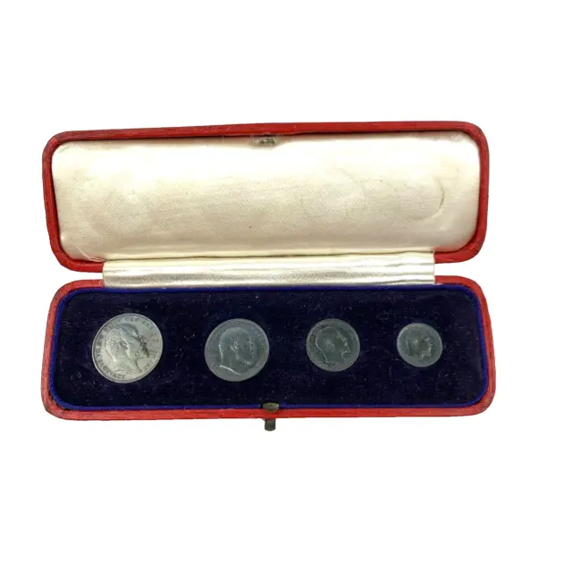 1907 Great Britain Edward VII Maundy Money Papal Coins Set Original Case