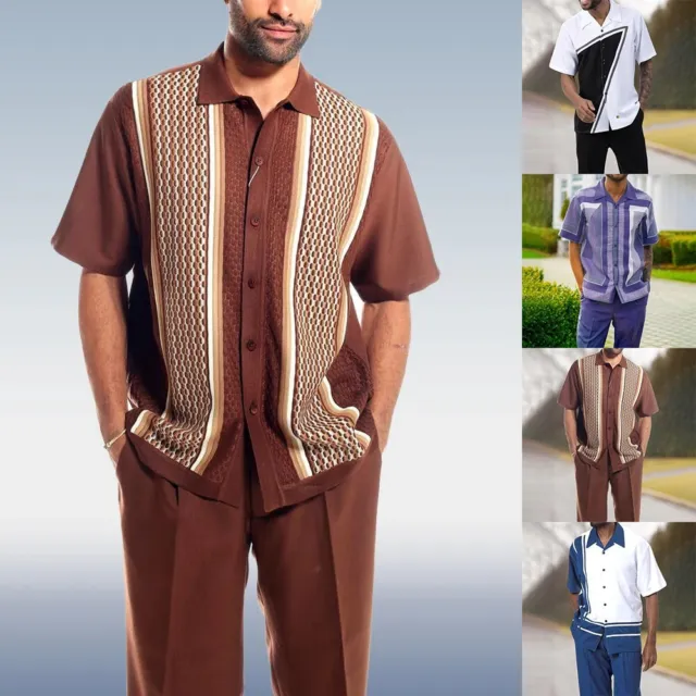 Elegante Set 2pz da Uomo per Leisure Casual Camminare Camicia e Pantaloni Lunghi