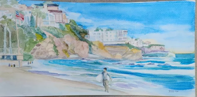 "Heading Home" Original Painting RAMfish Artist Laguna Beach Surf Skim Ocean